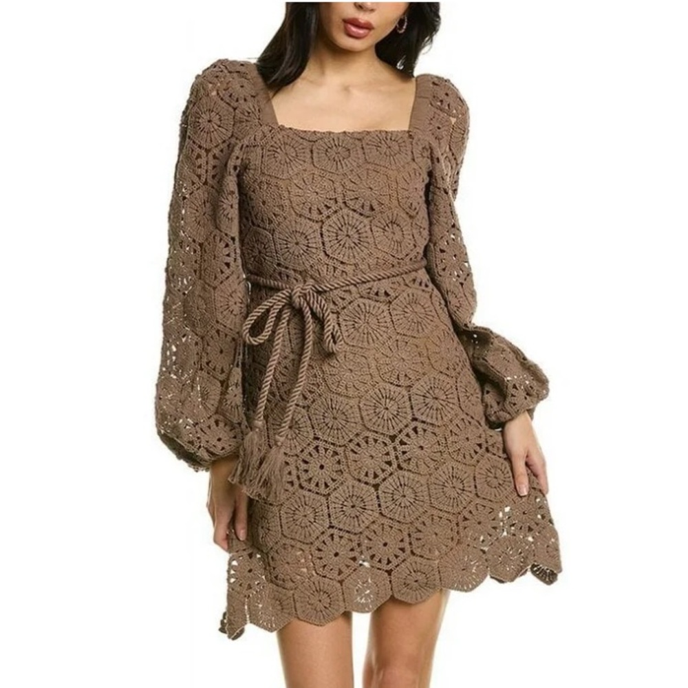 Elegant Brown Crochet Dress